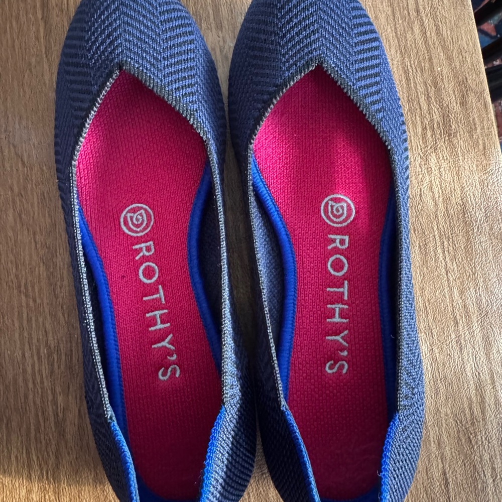 Rothy's Navy Knit Pointed-Toe Flats with Pink Insole